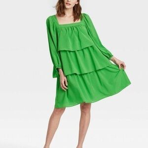 Who What Wear Kelly Green Micro Plaid Dress